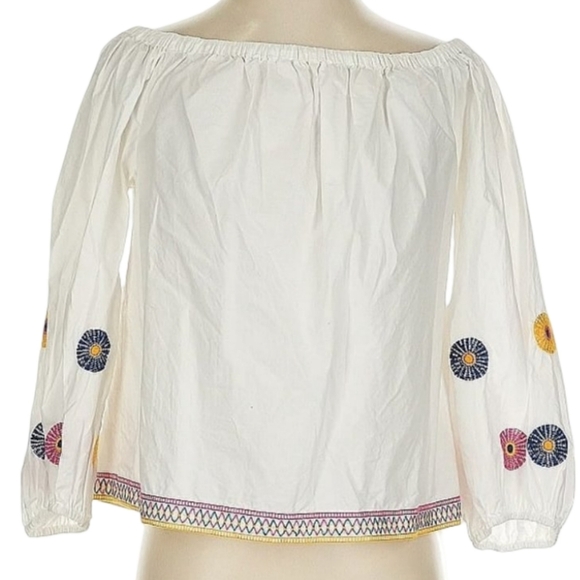Madewell Embroidered Off Shoulder Peasant Top Boho Festival White Size Small - Picture 7 of 10